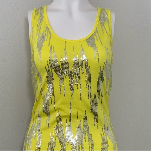 K Dream Yellow Sequin Tank Top Size Medium - Picture 3 of 7